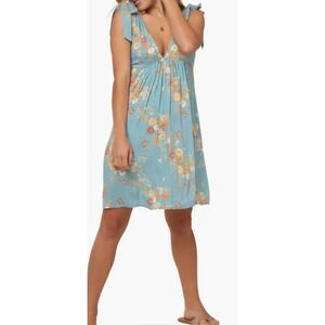 O'Neil Womens Lorna Floral Tie Strap Swingy A Line Dress Plunging V Neck Sz L